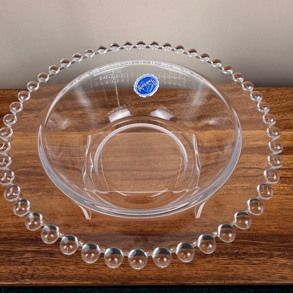 Imperial Candlewick Clear Glass Beaded Rim Bowl Vintage Elegant Glass 7.5 Inch